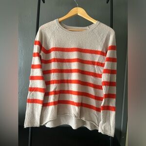 Velvet by Graham and Spencer 100% cashmere tan sweater with red/orange stripes